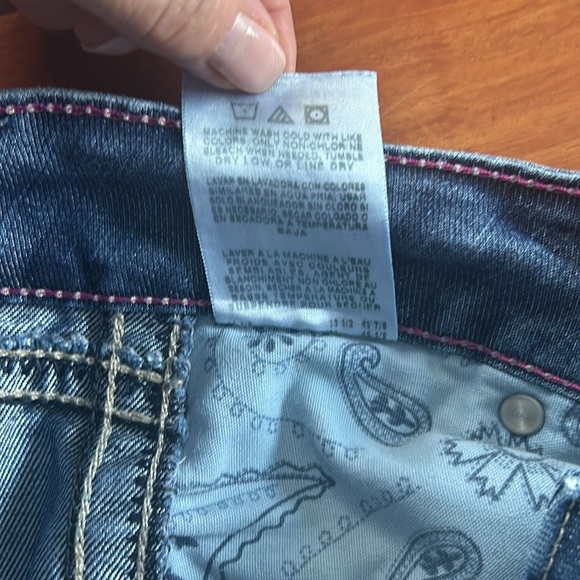 WRANGLER Medium Wash Pink Accents Womens Size 9/10 Low Rise Bootcut Jeans Cowboy - Picture 16 of 16